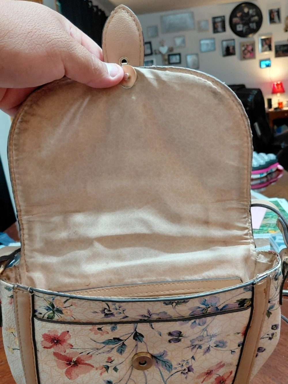 Floral Crossbody Bag in Cream and Tan - Picture 2 of 4